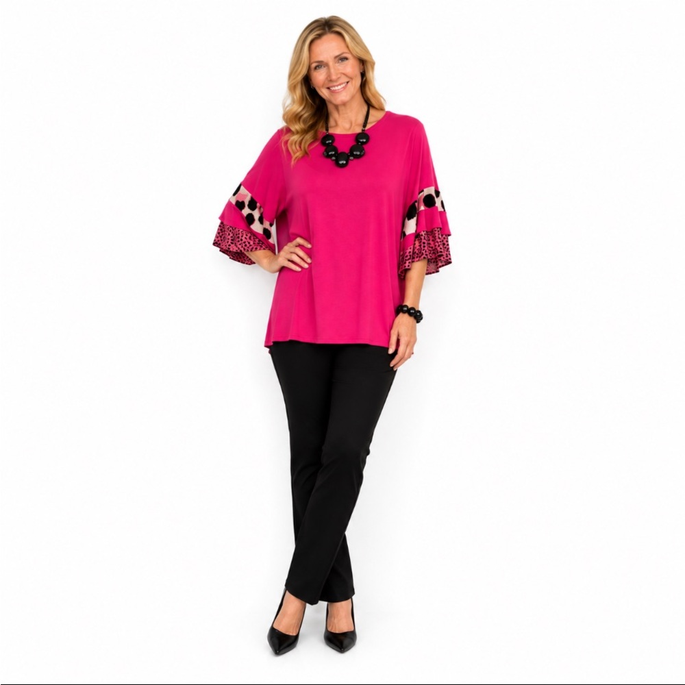 CELESTE Fuchsia Ruffle Sleeve Top Size XL
